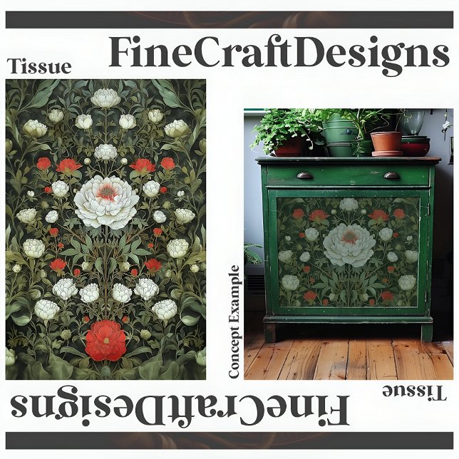 Papel De Seda Dissociação Floral Vermelho Branco Simétrica Elega (Criador carregado)