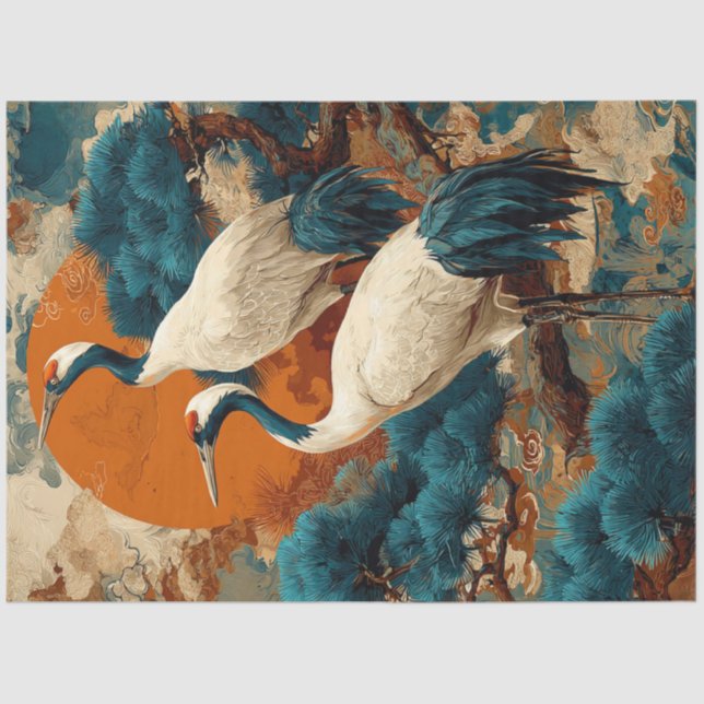 Papel De Seda Dissociação grua árvores de pinheiro asiático com  (Frente )