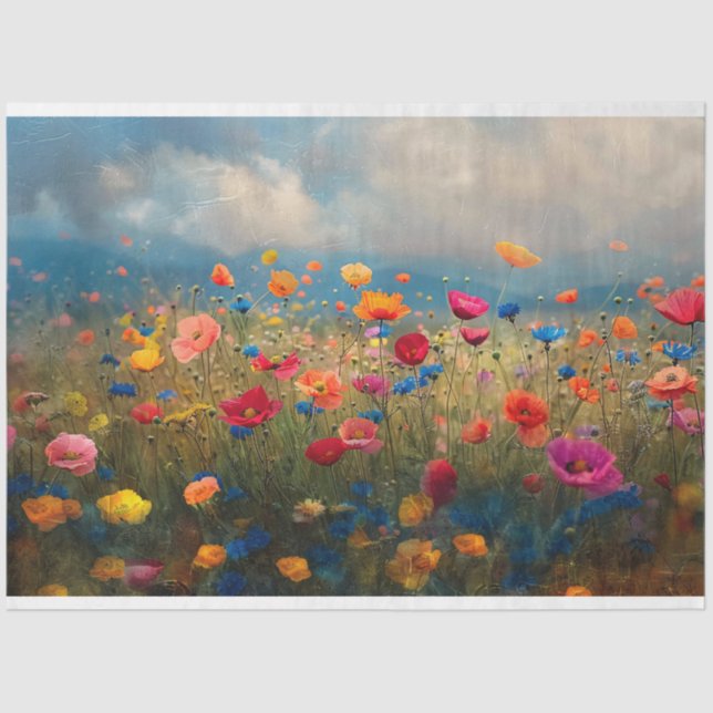 Papel De Seda Dissociação Impressionista de Flor Selvagem Vibran (Frente )