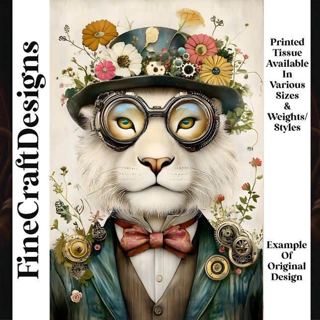 Papel De Seda Dissociação M1 Do Leão De Steampunk Floral Boho (Criador carregado)