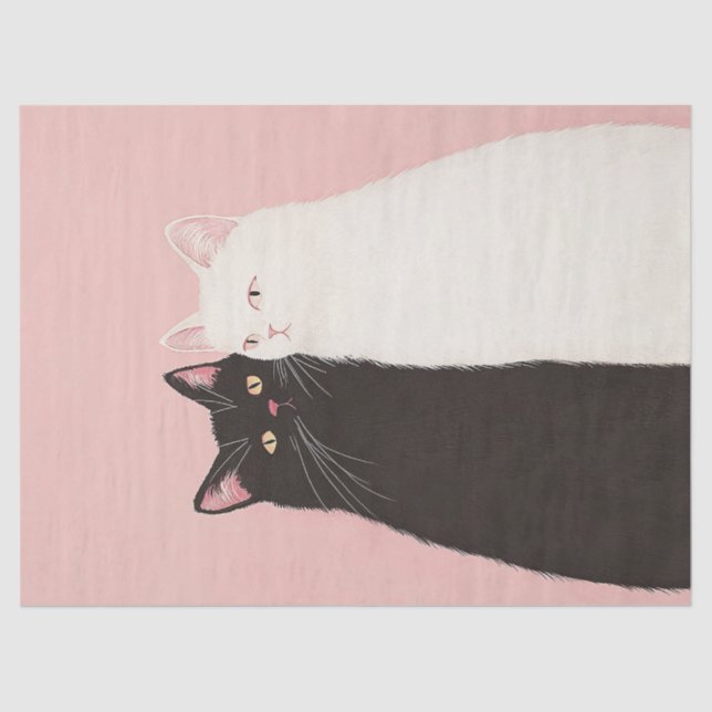 Papel De Seda Dissociação Mínima de Gato Preto e Branco (Frente )