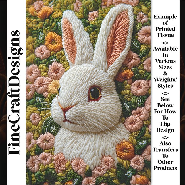 Papel De Seda Dissociação Realística do Coelho Branco Bordado BZ (Criador carregado)