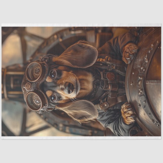 Papel De Seda Dissociação Steampunk Voando Dachshund (Frente )