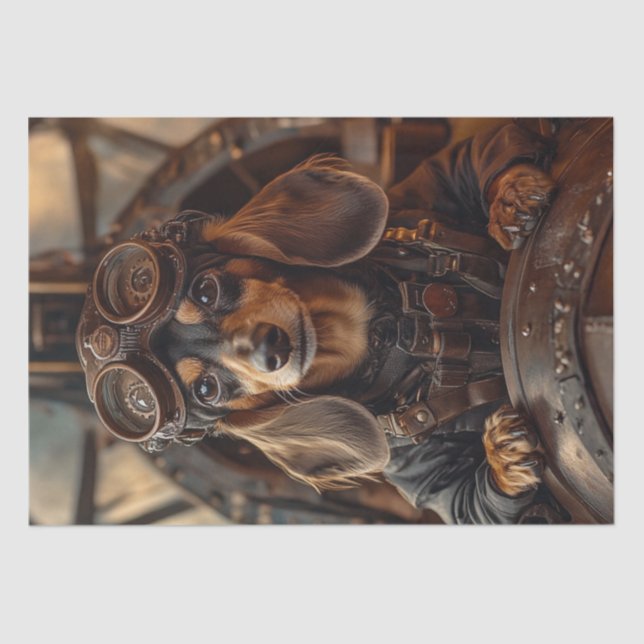 Papel De Seda Dissociação Steampunk Voando Dachshund (Frente )