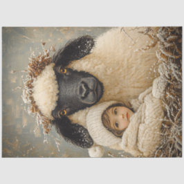 Papel De Seda Dissociar Crianças Sentadas com Ovinos