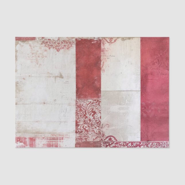 Papel De Seda Distressed Red and White Damask Collage (Frente )