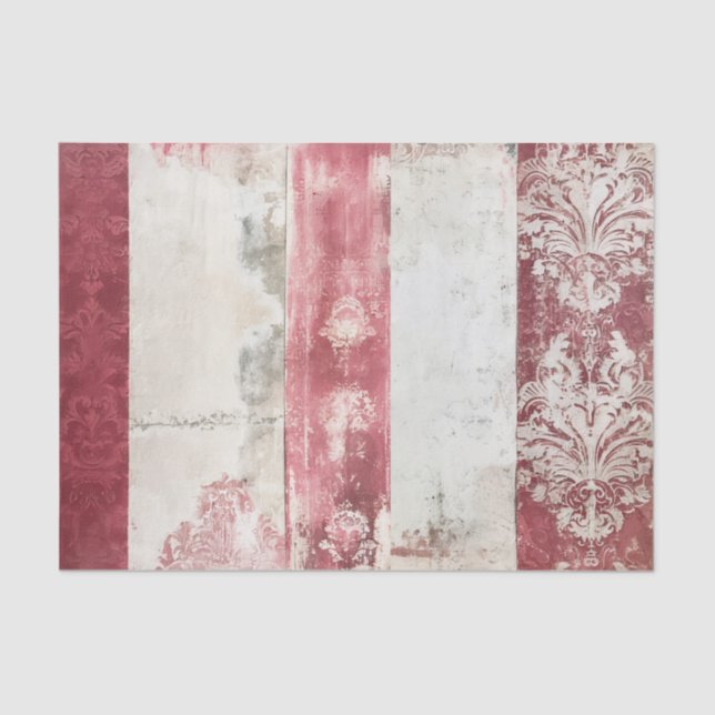 Papel De Seda Distressed Red and White Damask Stripes (Frente )