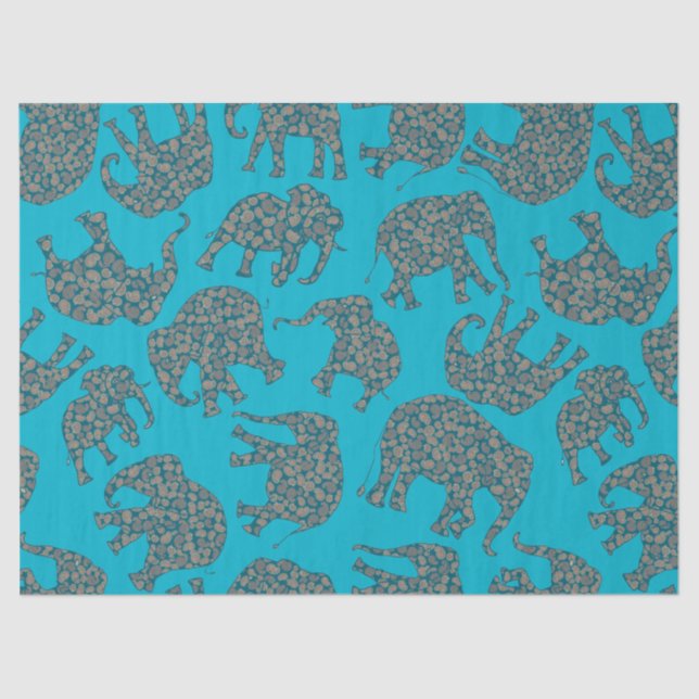 Papel De Seda Ditzy Paisley Elephants on Turquoise Tissue Paper (Frente )