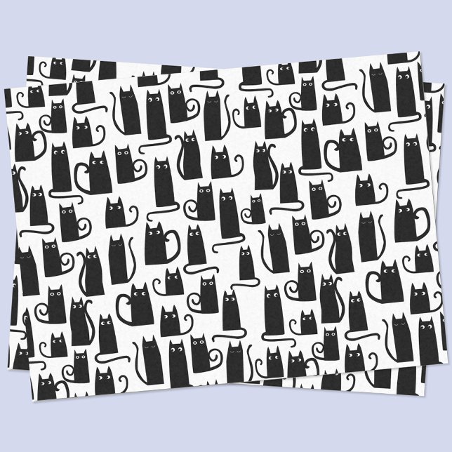 Papel De Seda Diversão de Gato Negro (Black cat black and white tissue paper)