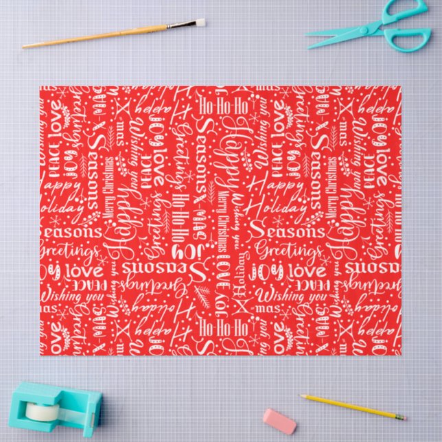 Papel De Seda Diversão Moderno Vermelho Alegres Letras de Natal  (Arte )