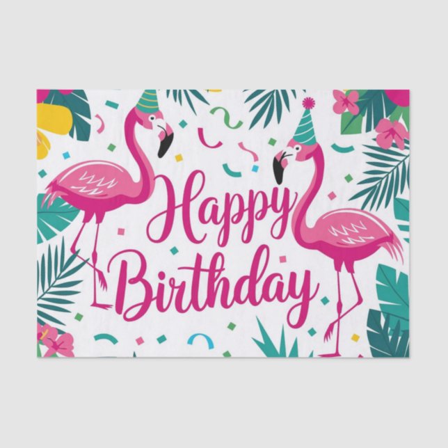 Papel De Seda Diversão Tropical Flamingo Birthday Design (Frente )