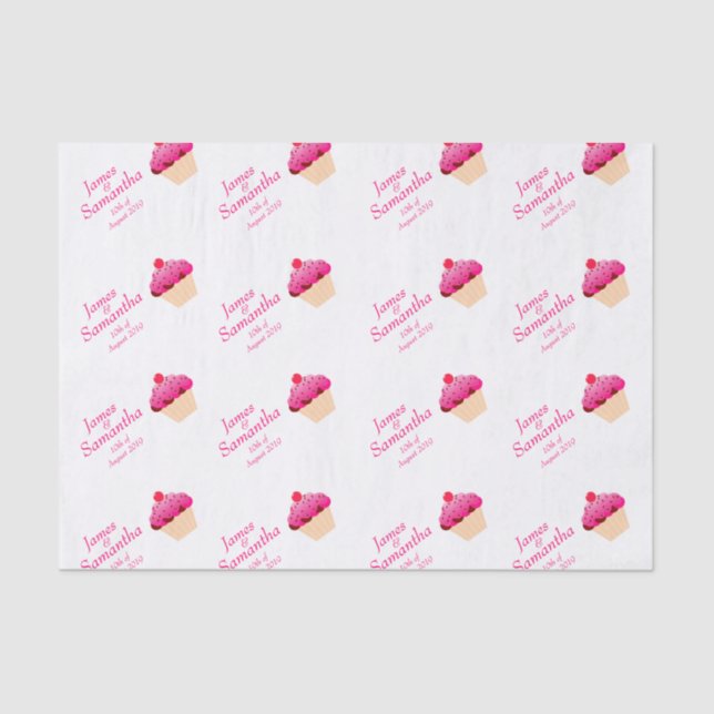 Papel De Seda Divertido, Cupcake Rosa Brilhante - (Frente )