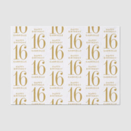Papel De Seda Doce 16 Feliz Aniversário, Dourado Nome e Idade