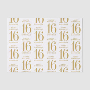Papel De Seda Doce 16 Feliz Aniversário, Nome Dourado e Idade