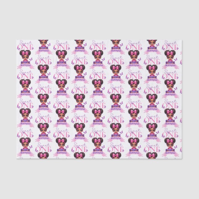 Papel De Seda Doce, Afro Puff Baby Girl primeiro aniversario Rox (Frente )