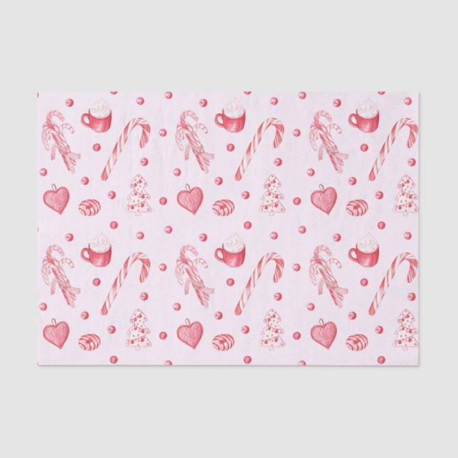 Papel De Seda Doces de Natal e Chocolate Quente Rosa (Frente )