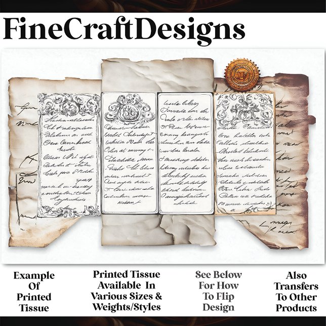 Papel De Seda Documento Distinto Ephemera + Seal AF4 Decoupage (Criador carregado)