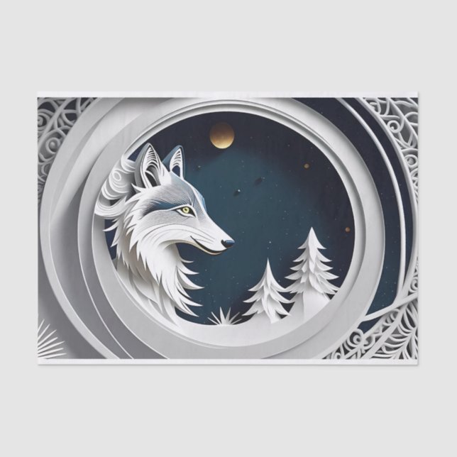 Papel De Seda Documento Tecido Fantasy Wolf Sobre O Fundo Azul (Frente )