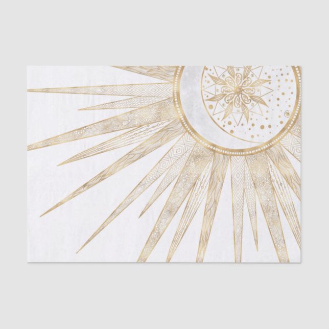 Papel De Seda Dodles Dourados Elegantes Sun Moon Mandala Design (Frente )