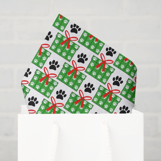 Papel De Seda Dog Paw Print Gift Box Pattern Design Red Green (Sacola de presentes)