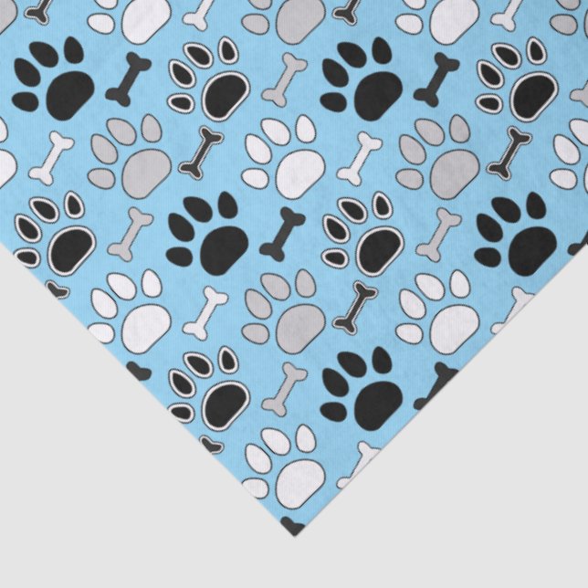Papel De Seda Dog Paw Prints and Bones Pattern Blue (Detalhes)