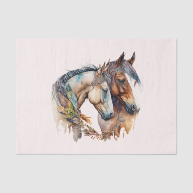 Papel De Seda Dois Belos Cavalos Oeste Boho (Frente )