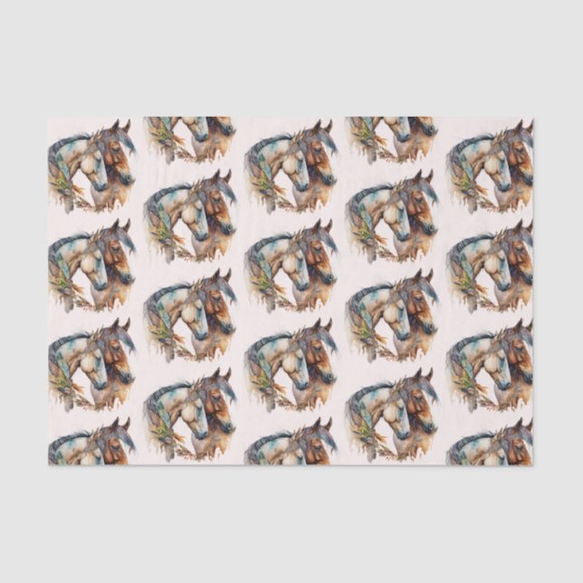 Papel De Seda Dois Belos Cavalos - Padrão Boho Ocidental (Frente )