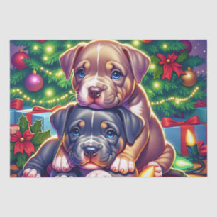 Papel De Seda Dois Cachorros Cortos Brincando na Árvore de Natal