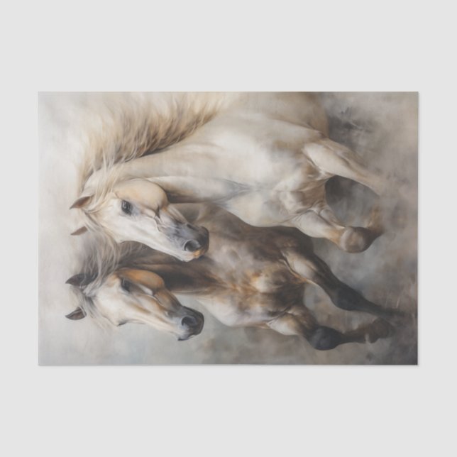 Papel De Seda Dois Cavalos Lindos num Estilo Pictórico (Frente )
