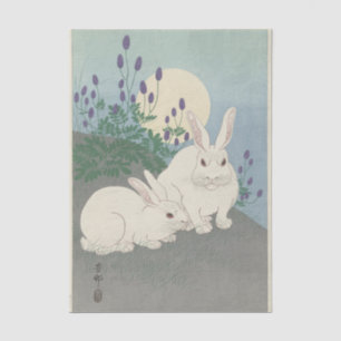 Papel De Seda Dois Coelhos em Tamanho Real por Ohara Koson