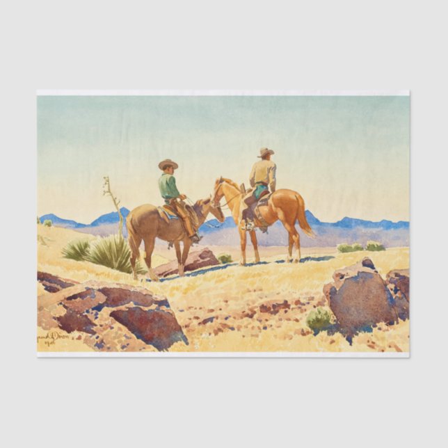 Papel De Seda Dois Cowboys em Cavalos por Maynard Dixon (Frente )
