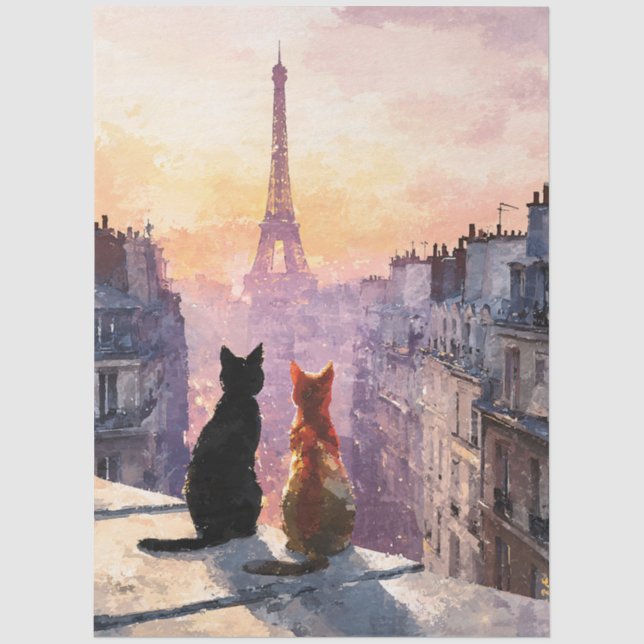 Papel De Seda Dois Gatos No Telhado De Paris (Frente )