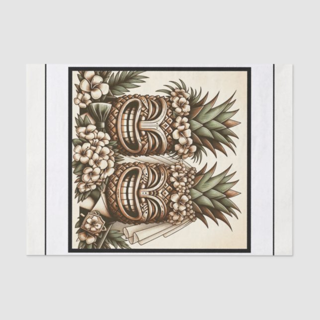 Papel De Seda Dois Gay de Graus Pineapple Tiki Cabeça Retro Casa (Frente )