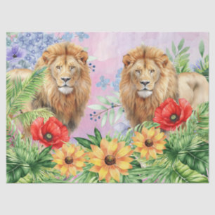 Papel De Seda Dois Lions Floral Fantasy Jungle Decoupage