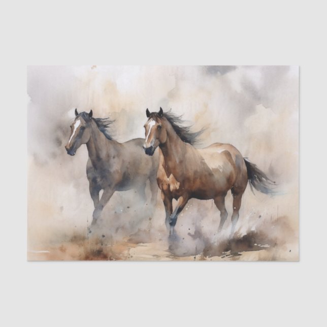 Papel De Seda "Dois Mustangs Selvagens" Dusty Western Watercolor (Frente )