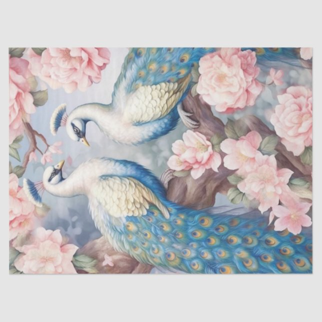 Papel De Seda Dois Pavões Florais (Frente )