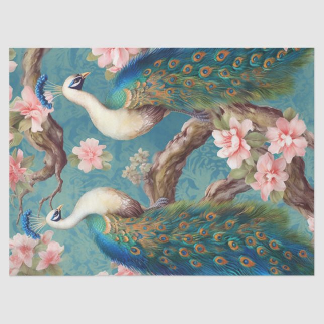 Papel De Seda Dois Pavões Florais (Frente )