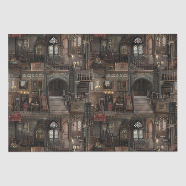 Papel De Seda Dollshouse Assombrado Gótico Vitoriano com Dolls (Frente )