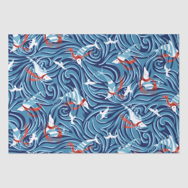 Papel De Seda Dolphin Joy Tropical Natal/Azul, Vermelho (Frente )