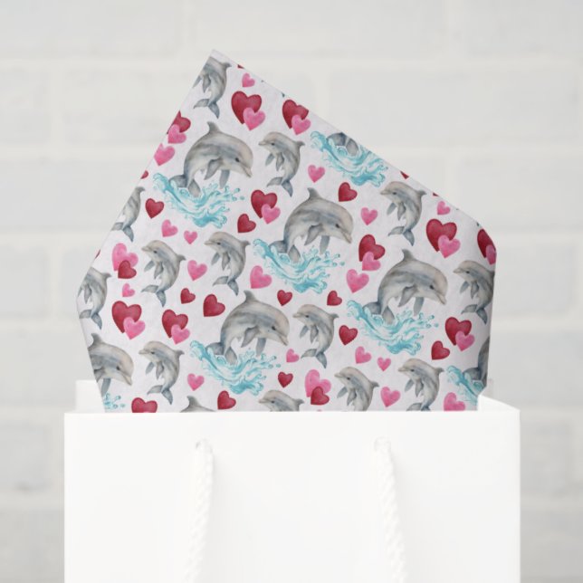 Papel De Seda Dolphin Love Valentine's Tissue Paper in White (Sacola de presentes)