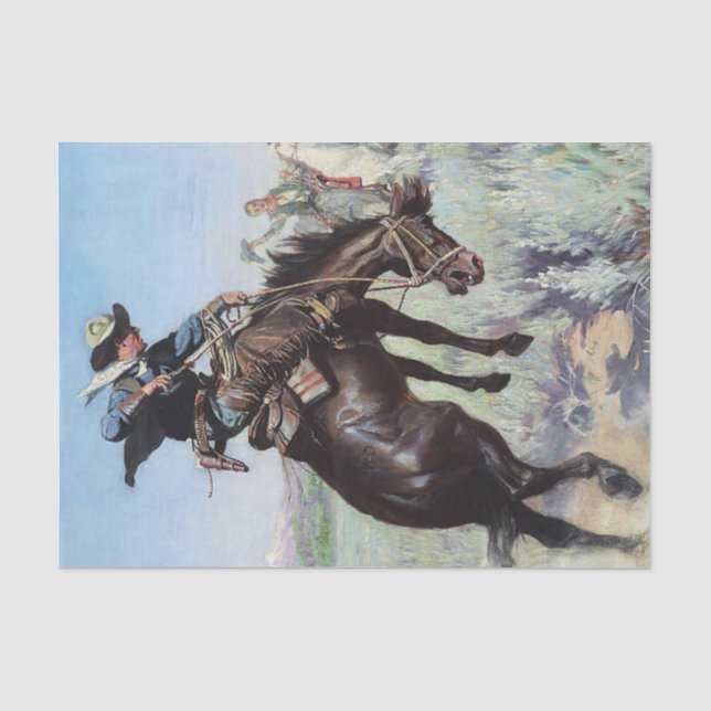 Papel De Seda “Domando um Bronco” por W Herbert Dunton (Frente )