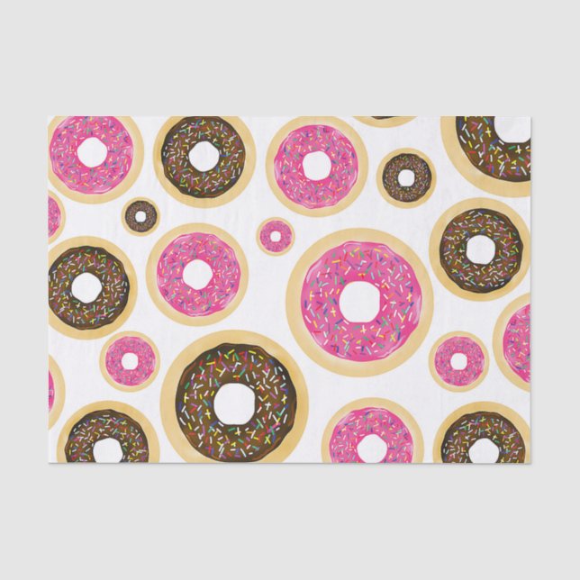 Papel De Seda Donuts Rosa e Marrom com Confeitos Modernos para F (Frente )
