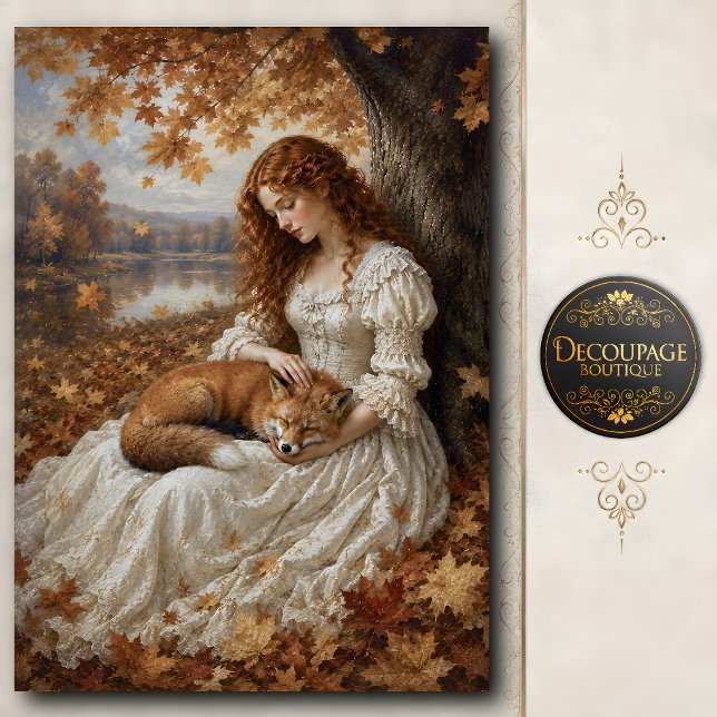 Papel de Seda Donzela de Outono com Raposa Adormec (Autumn Maiden with Sleeping Fox Tissue Paper)