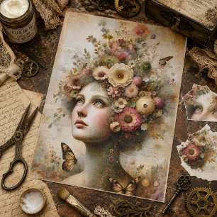 Papel De Seda Donzela Floral Rosa Caprichosa, Decoupage Antigo