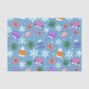 Papel De Seda Doodal Natal Inverno Luvas Presentes Azul