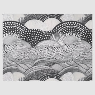 Papel De Seda Doodle Geométrico Preto e Branco Abstrato (9)