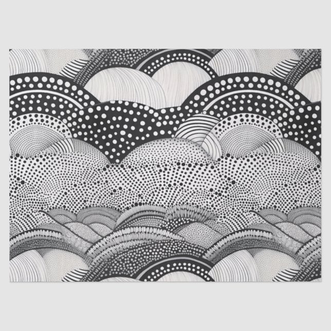 Papel De Seda Doodle Geométrico Preto e Branco Abstrato (9) (Frente )
