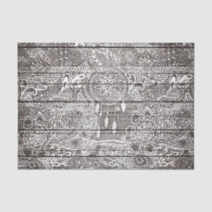 Papel De Seda Doodles florais do dreamcatcher rústico branco de