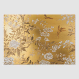 Papel De Seda Dourada Chinoiserie - Tecido Floral