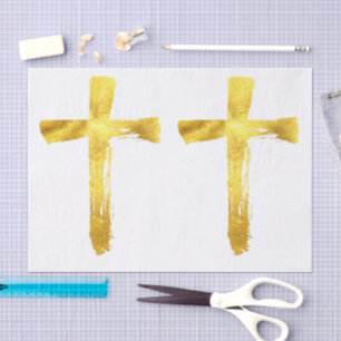 Papel De Seda Dourada Cruz de Pincel - Elegante Crucifixo Cristã